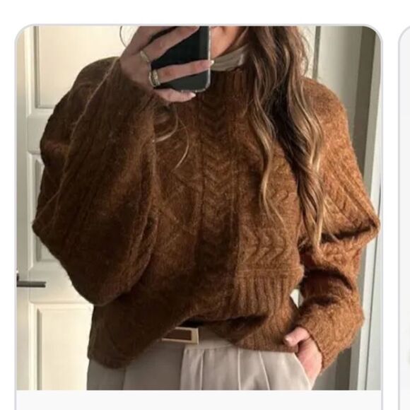 Abercrombie & Fitch Cable Crew Dolman‎ Sweater Tan/Grey S/M Nwt - Picture 4 of 6